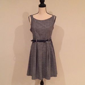 Blue knee length dress with matching belt